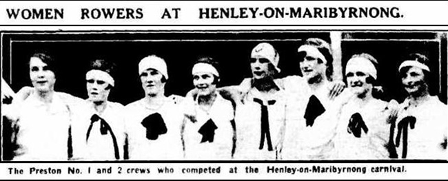 newspaper clipping of Preston Ladies RC rowers