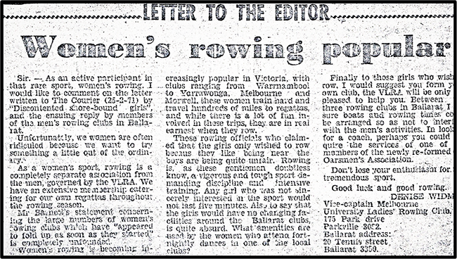 Women's rowing popular newspaper article