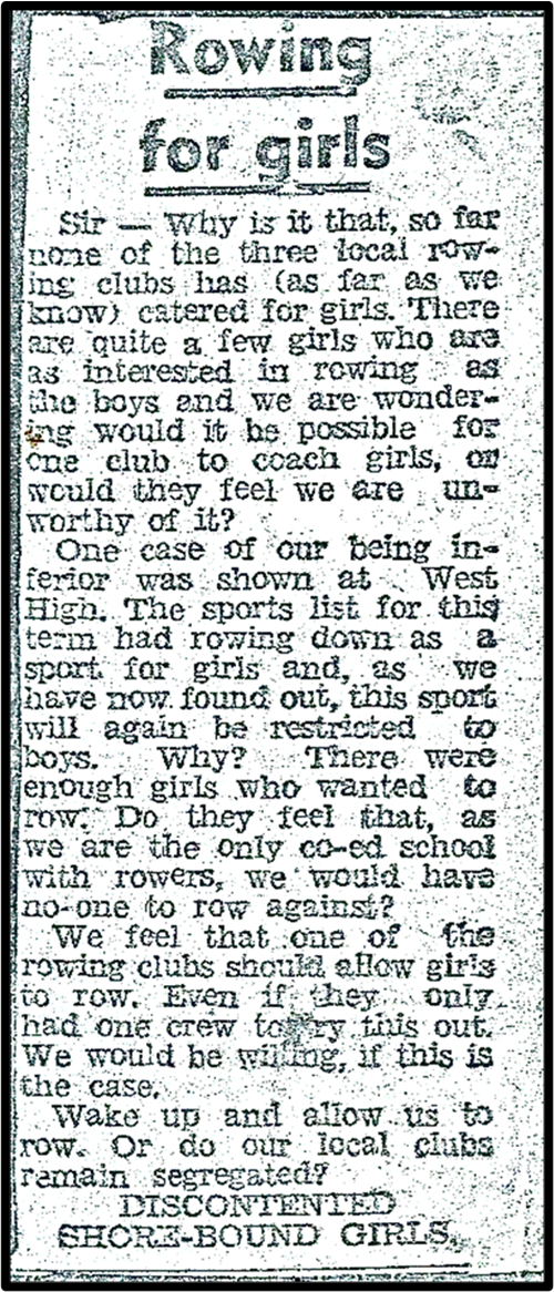 Rowing for Girls newspaper article