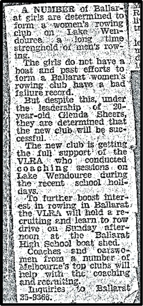 bid for women's rowing club newspaper article