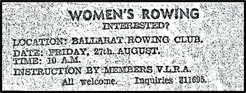 newspaper ad for women's rowing