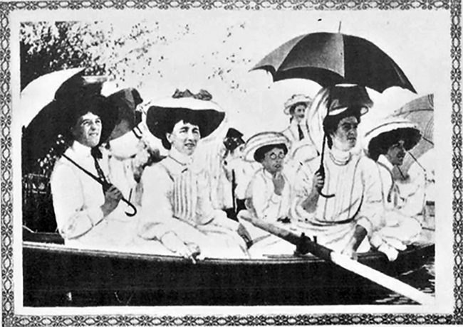 Lady supporters in a boat