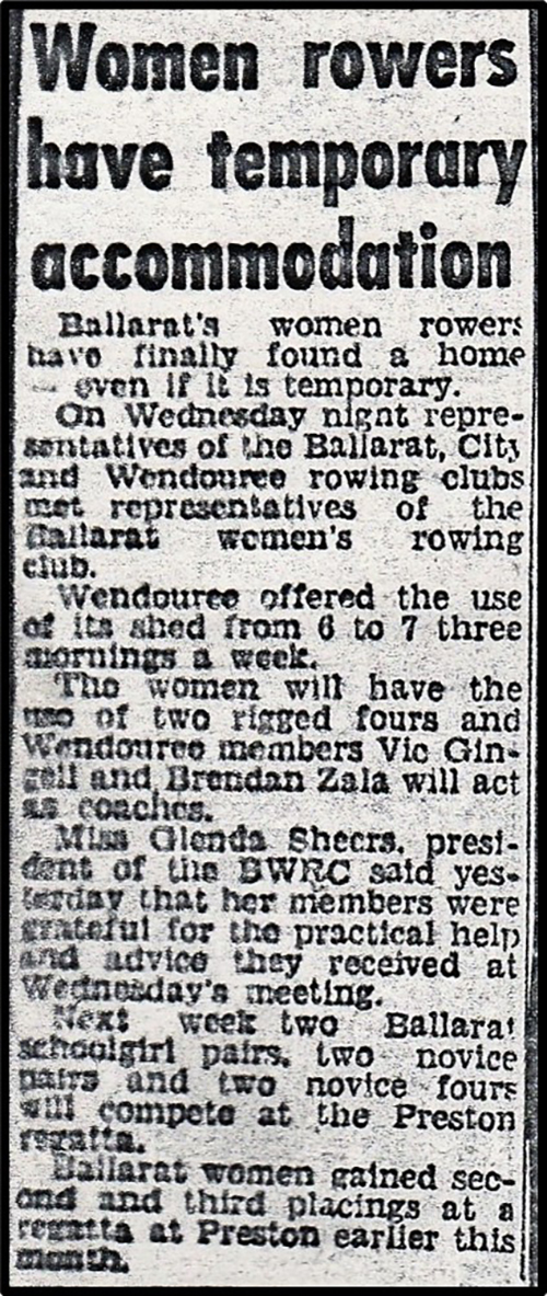 women rowers have temporary accommodation newspaper article
