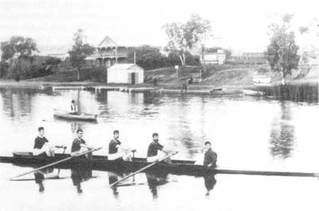 Adelaide Four and Coach in front of the new boatshed