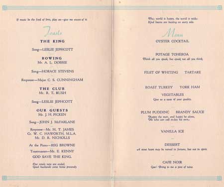 1937 Annual Dinner Menu