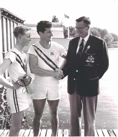 1956 cox, stroke & coach after heat win