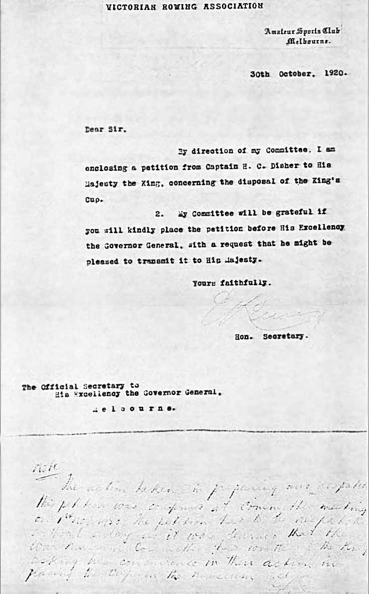 1920 petition to king, cover letter