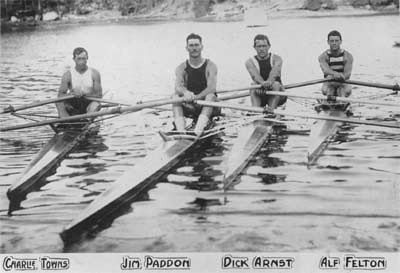 Charlie Towns, Jim Paddon, Dick Arnst and Alf Felton in their sculls
